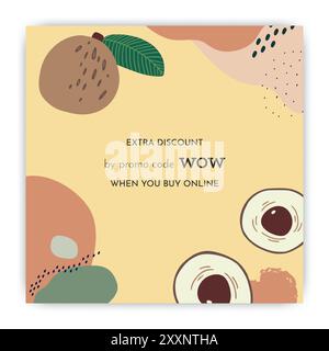 Grande vente. Fruits abstraits. Griffonner les formes de couleur. Réduction shopping. Code promotionnel WOW. Épicerie au détail. Coupon Web promotionnel. Offre spéciale magasin. Bon d'achat pour les médias sociaux. Bannière marketing en ligne vectorielle Illustration de Vecteur
