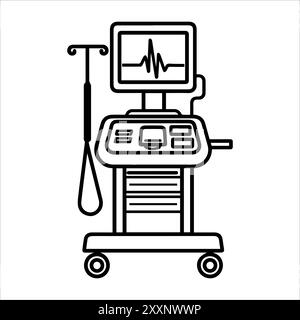 Icône de l'échographe symbole de ligne moderne. Dessin au trait vectoriel et conception d'icône avec contour audacieux. Noir et blanc Pixel Perfect symbole minimaliste isola Illustration de Vecteur