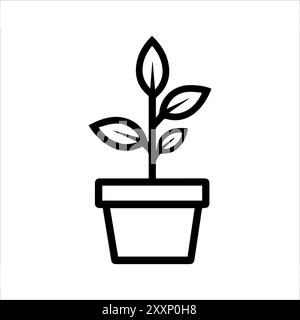 Icône pot de plante ou symbole de ligne moderne. Dessin au trait vectoriel et conception d'icône avec contour audacieux. Noir et blanc Pixel Perfect symbole minimaliste isolé wh Illustration de Vecteur