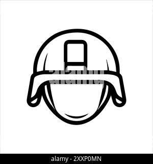 Icône casque militaire ou symbole de ligne moderne. Dessin au trait vectoriel et conception d'icône avec contour audacieux. Noir et blanc Pixel Perfect symbole minimaliste isola Illustration de Vecteur