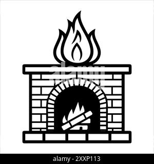 Icône de cheminée ou symbole de ligne moderne. Dessin au trait vectoriel et conception d'icône avec contour audacieux. Noir et blanc Pixel Perfect symbole minimaliste isolé wh Illustration de Vecteur