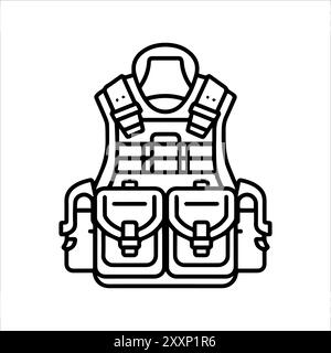 Icône de gilet militaire ou symbole de ligne moderne. Dessin au trait vectoriel et conception d'icône avec contour audacieux. Noir et blanc Pixel Perfect symbole minimaliste isoler Illustration de Vecteur