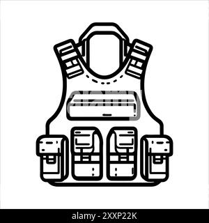 Icône de gilet militaire ou symbole de ligne moderne. Dessin au trait vectoriel et conception d'icône avec contour audacieux. Noir et blanc Pixel Perfect symbole minimaliste isoler Illustration de Vecteur