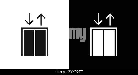 Icône d'ascenseur vecteur d'art de ligne noire en noir et blanc contour set signe de collection Illustration de Vecteur