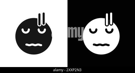 Guilty face emoji icône vecteur d'art de ligne noire en noir et blanc contour set signe de collection Illustration de Vecteur