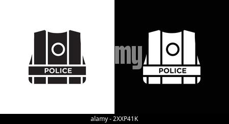 Icône de veste de police réfléchissante vecteur d'art de ligne noire en noir et blanc contour set signe de collection Illustration de Vecteur