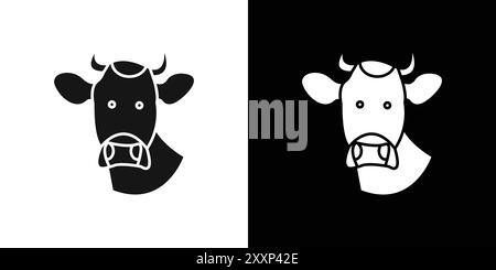 Icône de tête de vache vecteur d'art de ligne noire dans le signe de collection d'ensemble de contour noir et blanc Illustration de Vecteur