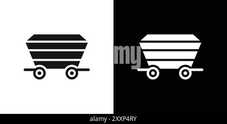 Mining Cart Icon vecteur d'art de ligne noire dans le signe de collection de set de contour noir et blanc Illustration de Vecteur