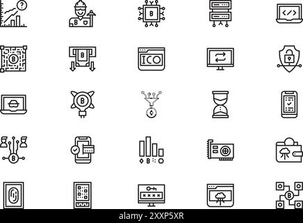 La collection d'icônes blockchain est une illustration vectorielle avec un trait modifiable. Illustration de Vecteur