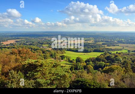 Vue panoramique à partir de Leith Hill dans le Surrey Downs du Sud et Weld à Brighton, Royaume-Uni. Banque D'Images