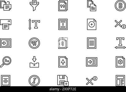 La collection d'icônes d'éditeur de texte est une illustration vectorielle avec un trait modifiable. Illustration de Vecteur