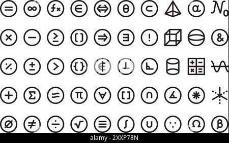 La collection d'icônes de symboles mathématiques est une illustration vectorielle avec un trait modifiable. Illustration de Vecteur