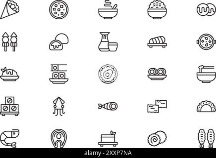 La collection d'icônes alimentaires japonaises est une illustration vectorielle avec un trait modifiable. Illustration de Vecteur