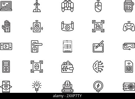 La collection d'icônes de technologie est une illustration vectorielle avec un trait modifiable. Illustration de Vecteur