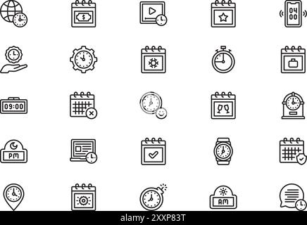 La collection d'icônes d'heure et de date est une illustration vectorielle avec un trait modifiable. Illustration de Vecteur