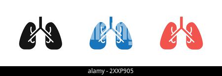 Collection ou ensemble de contours d'icône poumons en noir et blanc Illustration de Vecteur