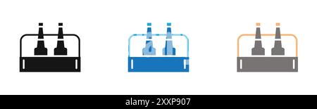 bouteilles de bière dans la collection de contour d'icône de panier ou ensemble en noir et blanc Illustration de Vecteur