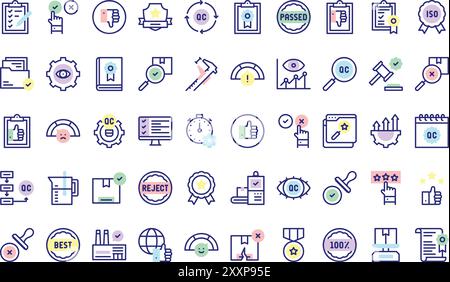 La collection d'icônes de contrôle de qualité est une illustration vectorielle avec un trait modifiable. Illustration de Vecteur