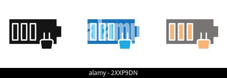 Icône de chargement de la batterie décrivant la collection ou définie en noir et blanc Illustration de Vecteur