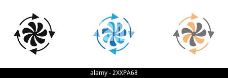 Collection ou ensemble de contours d'icône de ventilation en noir et blanc Illustration de Vecteur