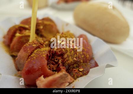 Gros plan d'un currywurst berlinois Banque D'Images