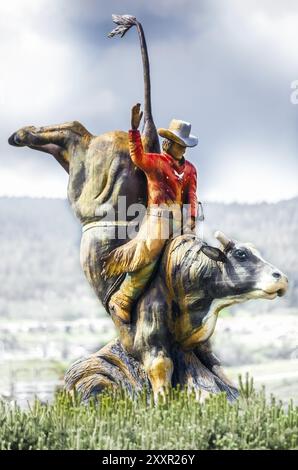 Sculpture cow-boy à Williams Lake en Colombie-Britannique, Canada Banque D'Images