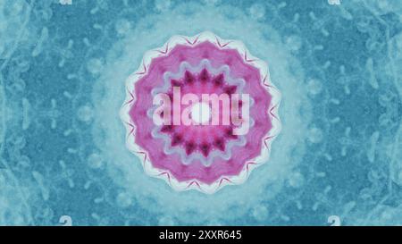 Mélange de conception de kaléidoscope de motif rond de couleur bleu rose avec des détails complexes illustration d'art abstrait fond. Banque D'Images