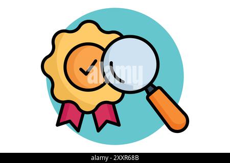 Icône de contour coloré de contrôle qualité. charte avec loupe. icône liée à l'efficacité. illustration vectorielle des éléments de productivité Illustration de Vecteur