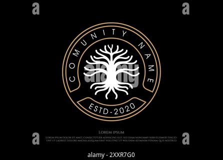 Circle Oak Banyan Maple Family Tree of Life Stamp Seal Emblem logo Design vecteur Illustration de Vecteur