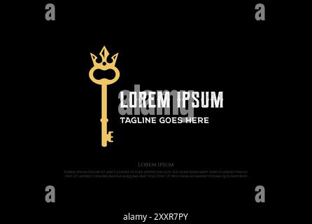 Golden King Queen Crown Key pour Apartment Real Estate logo Design Vector Illustration de Vecteur