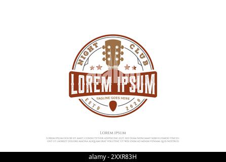 Country Guitar Music Western Vintage Retro Saloon Bar Cowboy logo Design Vector Illustration de Vecteur