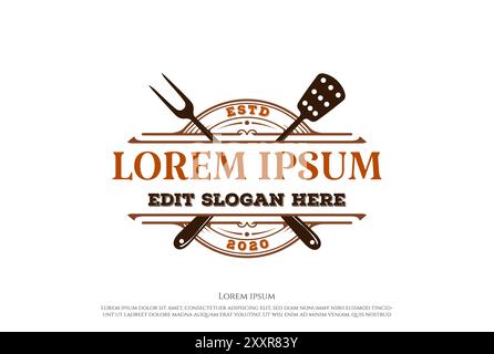 Vintage rétro rustique BBQ Grill, barbecue, barbecue Steak Label Stamp logo Design vecteur Illustration de Vecteur