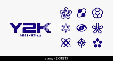 Actif de style de pixel Y2K. formes abstraites vectorielles 8 bits Illustration de Vecteur