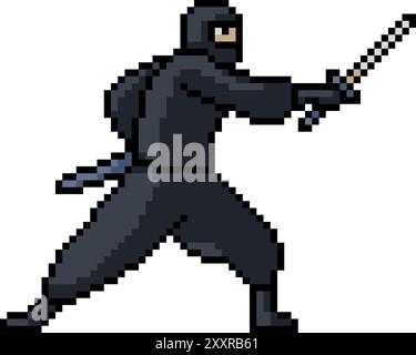 pixel art de l'ombre ninja assassin arrière-plan isolé Illustration de Vecteur