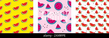 Définissez un motif sans couture avec une tranche de pastèque. motif de melon d'eau juteux Illustration de Vecteur