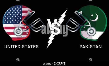 États-Unis vs Pakistan 3D illustration Vector drapeaux sur le casque de cricket pour versus match avec fond noir Illustration de Vecteur