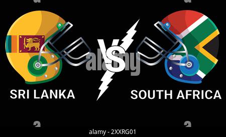 Sri Lanka vs Afrique du Sud illustration 3D. Drapeaux vectoriels SL VS sa sur casque de cricket pour versus match avec fond noir Illustration de Vecteur