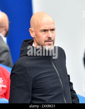 Erik Ten Hag, entraîneur de Manchester United, lors du match de premier League entre Brighton et Hove Albion et Manchester United au American Express Stadium , Brighton , Royaume-Uni - 24 août 2024 photo Simon Dack / images téléphoto usage éditorial exclusif. Pas de merchandising. Pour Football images, les restrictions FA et premier League s'appliquent inc. aucune utilisation d'Internet/mobile sans licence FAPL - pour plus de détails, contactez Football Dataco Banque D'Images