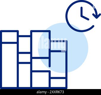 Livres sur étagère et horloge. Temps pour l'apprentissage, horaire de travail de la bibliothèque. Icône de contour pixel Perfect, modifiable Illustration de Vecteur
