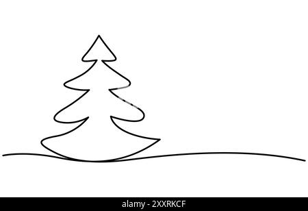 Dessin continu d'une ligne d'arbre de Noël et cadeau. Joyeux concept de Noël, ligne continue étoile d'arbre de Noël d'une ligne décorée avec des cadeaux Illustration de Vecteur