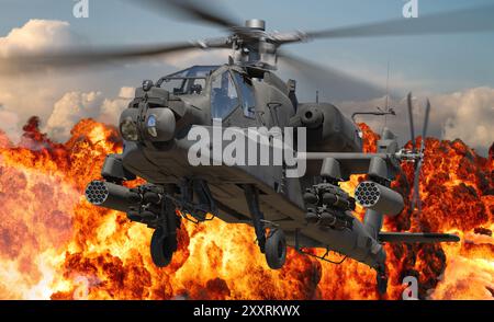 Hélicoptère d'attaque Boeing AH-64E Guardian lors d'une mission de combat Banque D'Images