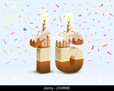 Joyeux anniversaire, anniversaire d'anniversaire de personne, bougie avec gâteau sous la forme de numéros 16. Vecteur Illustration de Vecteur