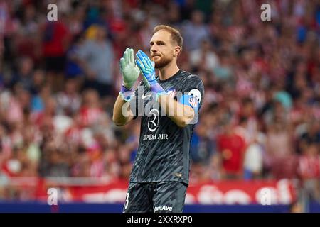 Madrid, Espagne. 26 août 2024. MADRID, ESPAGNE - AOÛT 26 : Jan Oblak, gardien de but de l'Atletico de Madrid, réagit lors du match LaLiga EA Sports entre le Club Atletico de Madrid et le Girona FC au stade Civitas Metropolitano le 25 août 2024 à Madrid, Espagne. (Photo de Jose Torres/photo Players images/Magara Press) crédit : Magara Press SL/Alamy Live News Banque D'Images