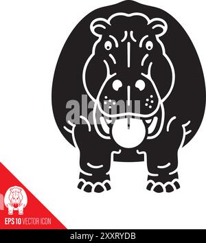 Glyphe de la lignée de caractères de dessin animé Hippopotamus pour Hippo Day le 15 février Illustration de Vecteur