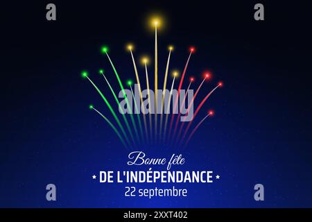 22 septembre, jour de l'indépendance du mali, drapeau de feu d'artifice coloré sur fond bleu de ciel nocturne. Carte de voeux. Fête nationale du Mali. Vecteur Illustration de Vecteur