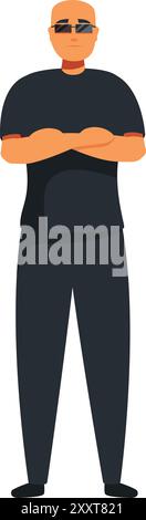 Le gardien de sécurité de Stern est debout, les bras croisés, assurant la sûreté et la sécurité Illustration de Vecteur