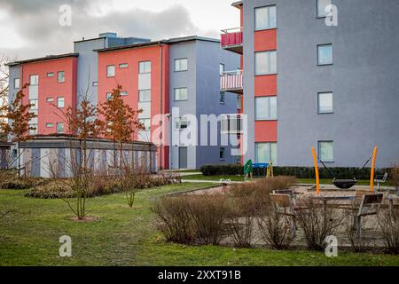 Maisons de construction moderne dans la zone des jardins Gyllins à Malmo, Suède Banque D'Images