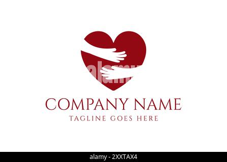 Simple minimaliste Hand Hug Love Heart Care logo Design Vector Illustration de Vecteur
