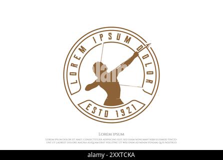 Homme vintage homme Hercules Heracles Bow Longbow Arrow Myth Greek Archer Warrior Silhouette logo Design vecteur Illustration de Vecteur