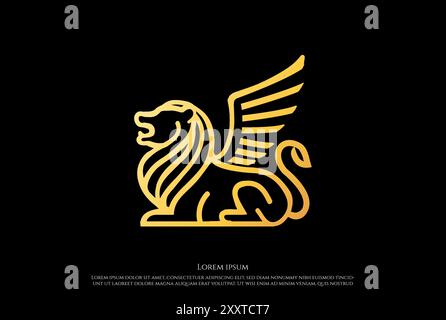 Golden Luxury Royal Lion King Line logo Design vecteur Illustration de Vecteur